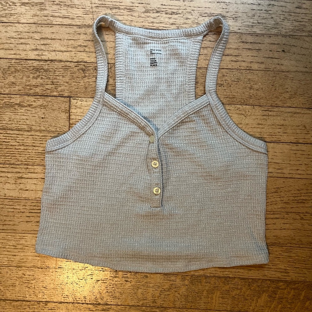 Hollister Grey Ribbed Cropped Tank Top